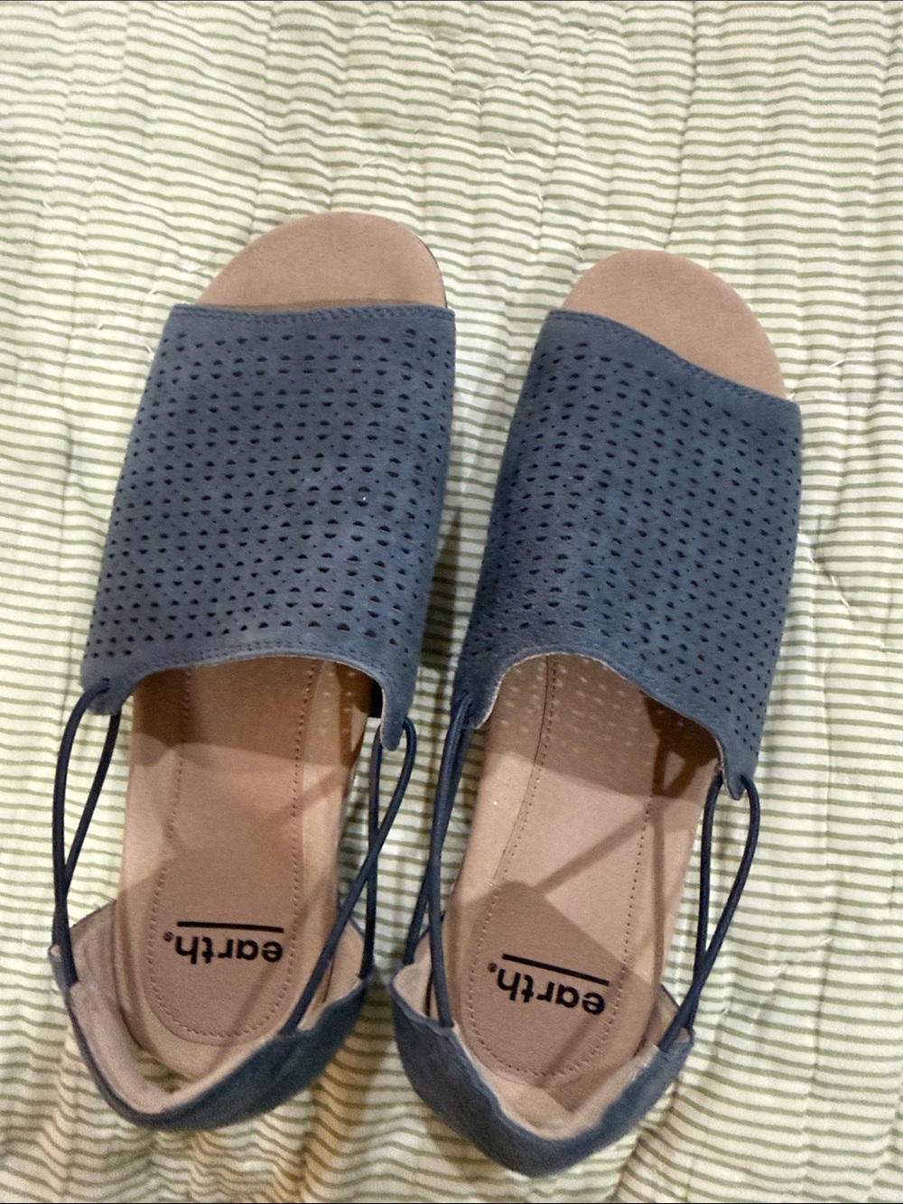 earth Blue Perforated Slingback Sandals